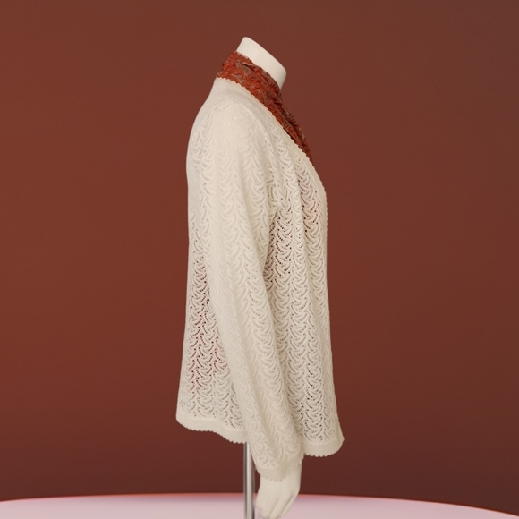 VINTAGE NASHARR JAPAN White Cardigan Sweater M Crochet Grandma Grannycore Punk - Picture 7 of 16